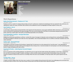 Screenshot of resume site